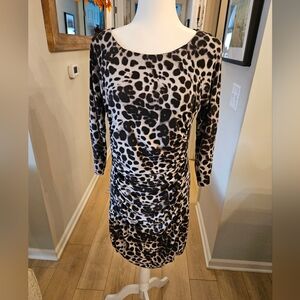 Jennifer Lopez Black and White Animal Print Long Sleeve Dress